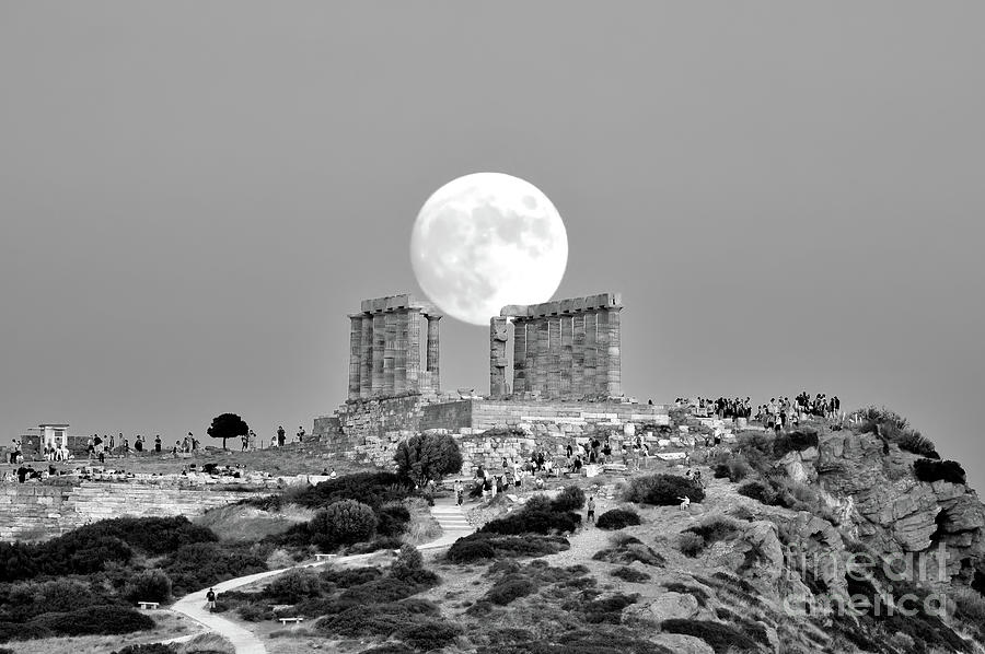 August full moon at the temple of Poseidon VI Photograph by George Atsametakis