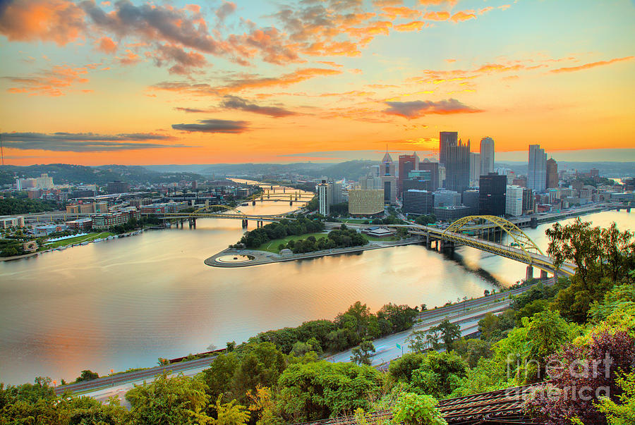 August Orange Sunrise Skies Over Pittsburgh Photograph by Adam Jewell