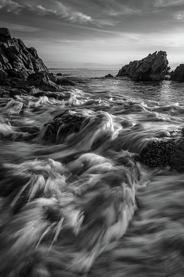 August Tides in Ogunquit in Black and White Photograph by Kristen Wilkinson