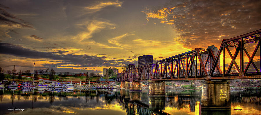 Augusta GA 6th Street Bridge Sunset RiverWalk Marina Cityscape Art Photograph by Reid Callaway