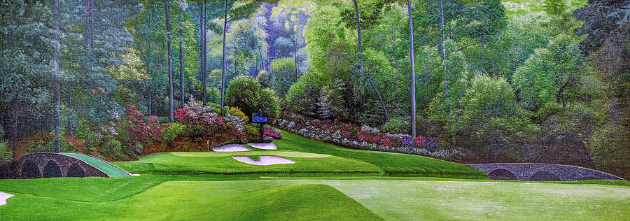 Augusta National Painting - Augusta National Golf Club Masters Amen Corner Hole 12 Golden Bell Art golf course oil painting art  by Phil Reich