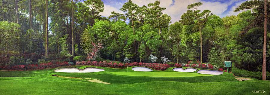 Magnolia Movie Painting - Augusta National Golf Club Masters Amen Corner Hole 13 Magnolia Art golf course oil painting art pri by Phil Reich