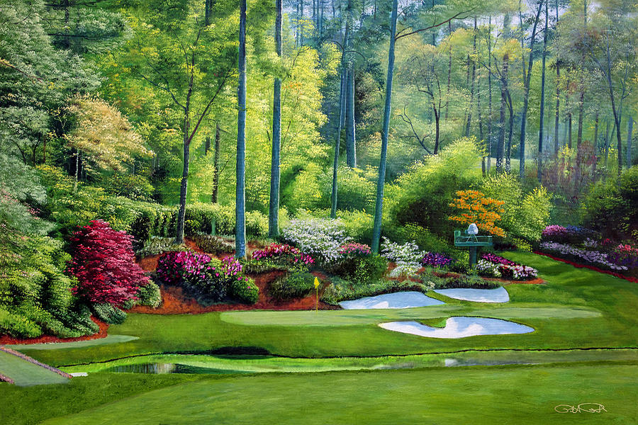 Augusta National Painting - Augusta National Golf Club Masters Tournament Hole 12 Golden Bell golf course oil painting art print by Phil Reich