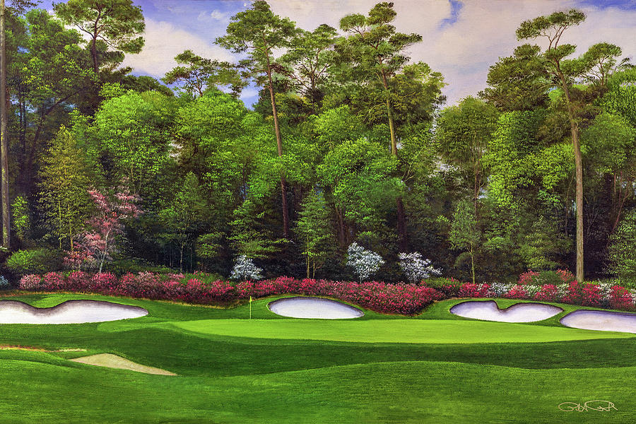 Magnolia Movie Painting - Augusta National Golf Club Masters Tournament Hole 13 Magnolia golf course oil painting art print 26 by Phil Reich
