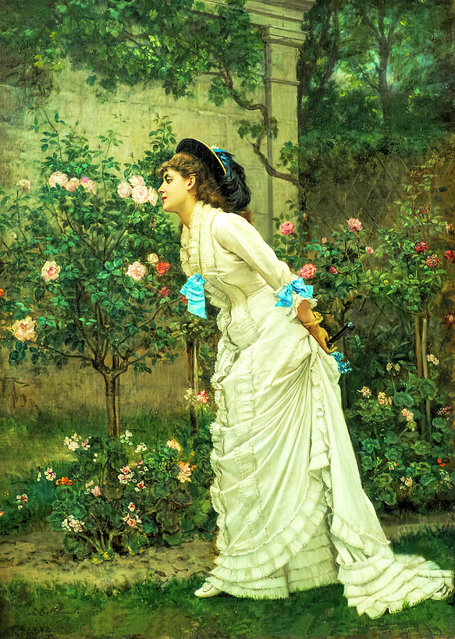 Girls with Roses Painting by Auguste Toulmouche
