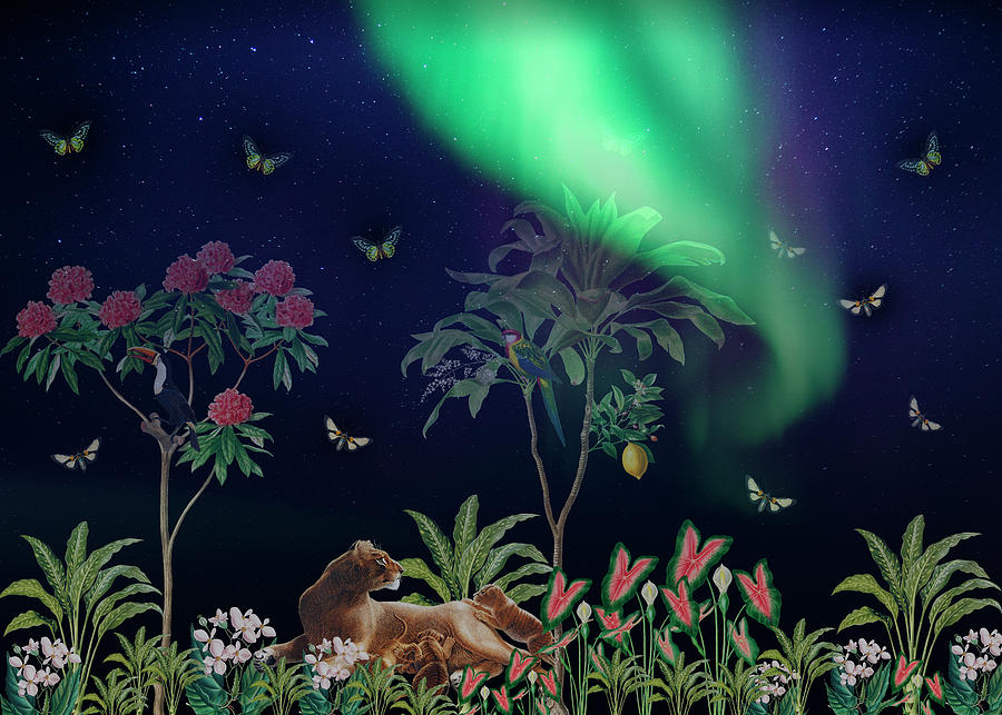 Aurora Borealis Appears Above The Jungle Digital Art by Johanna Hurmerinta