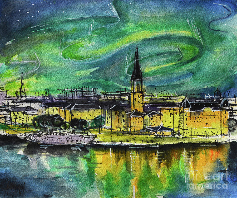 watercolor northern lights