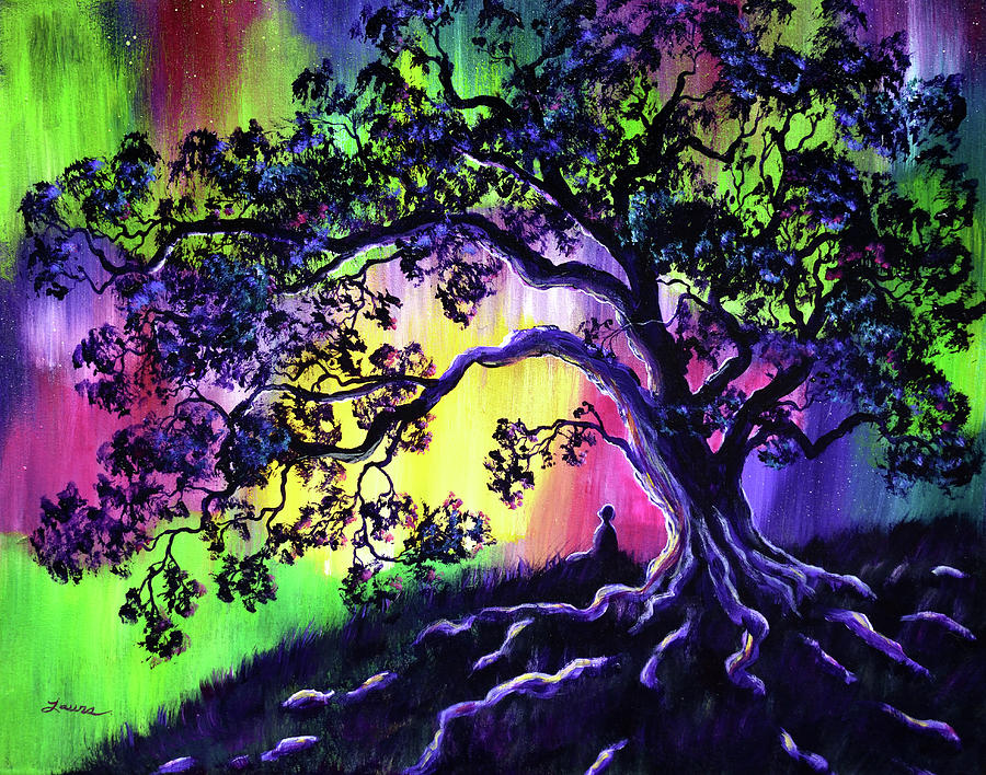 Aurora Borealis Tree of Life Meditation Painting by Laura Iverson