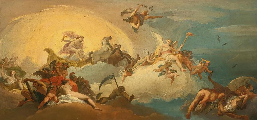 Aurora With Apollo Driving The Sun Chariot Drawing by Costantino Cedini ...