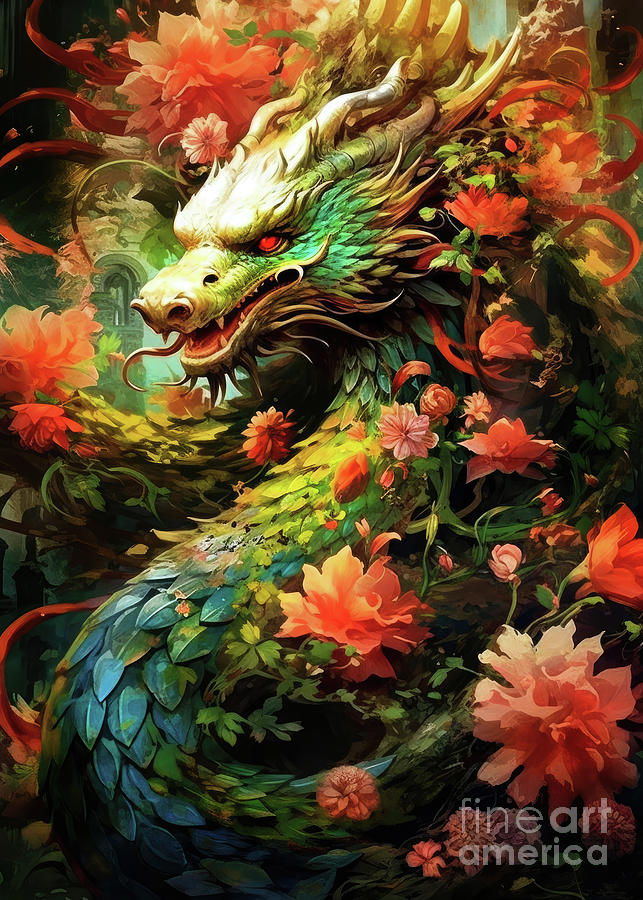 Aurorius Dragon watercolor art #dragon Digital Art by Justyna Jaszke JBJart