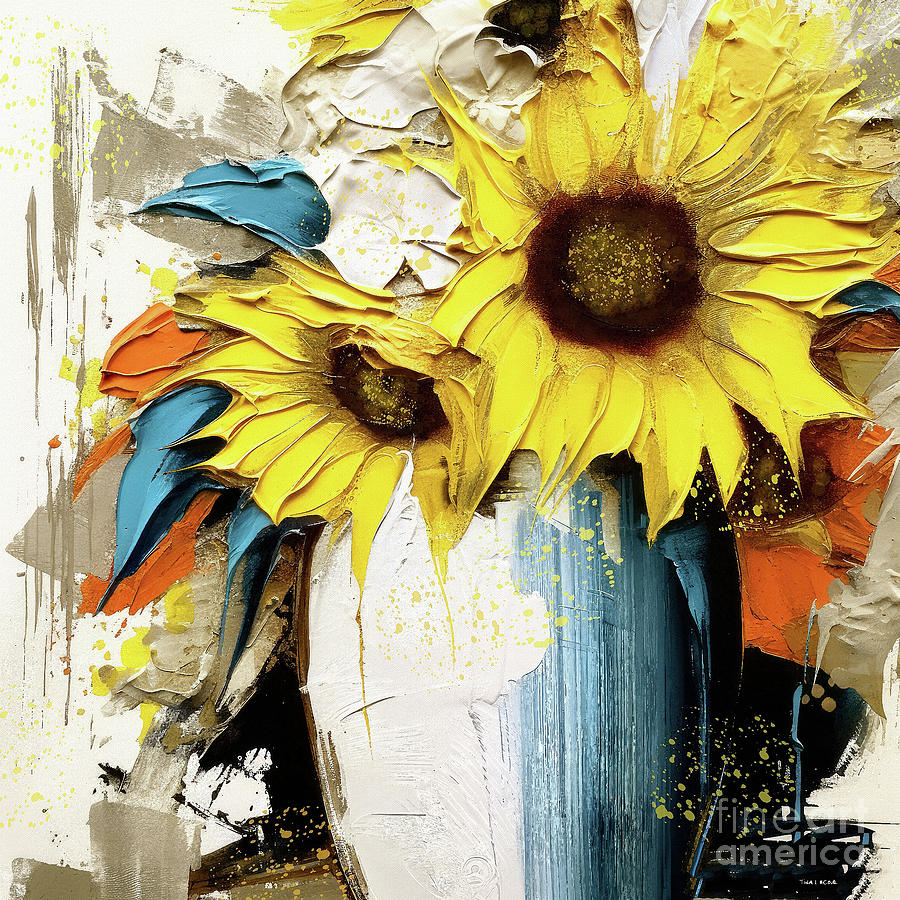 Autumn Sunflower Abstract Painting by Tina LeCour