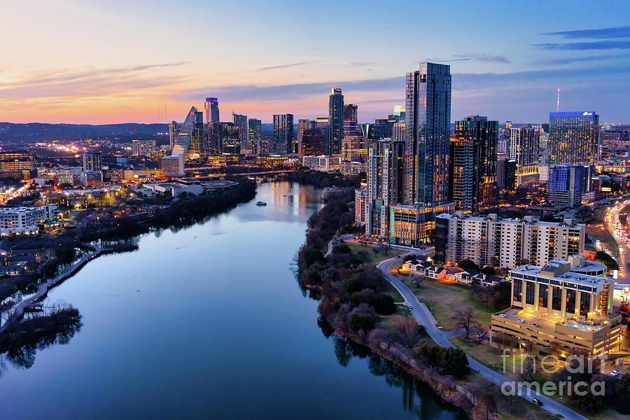 Austin Skyline Aerial Twilight