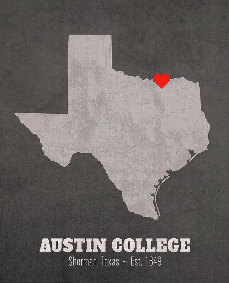 Map Mixed Media - Austin College Sherman Texas Founded Date Heart Map by Design Turnpike