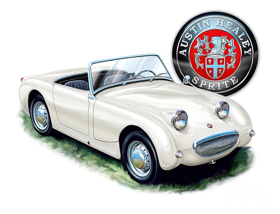 Soccer Painting - Austin Healey Bugeye Sprite in White by Morgan Russell