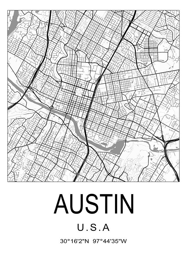 Austin map Digital Art by Dandi Studio | Pixels