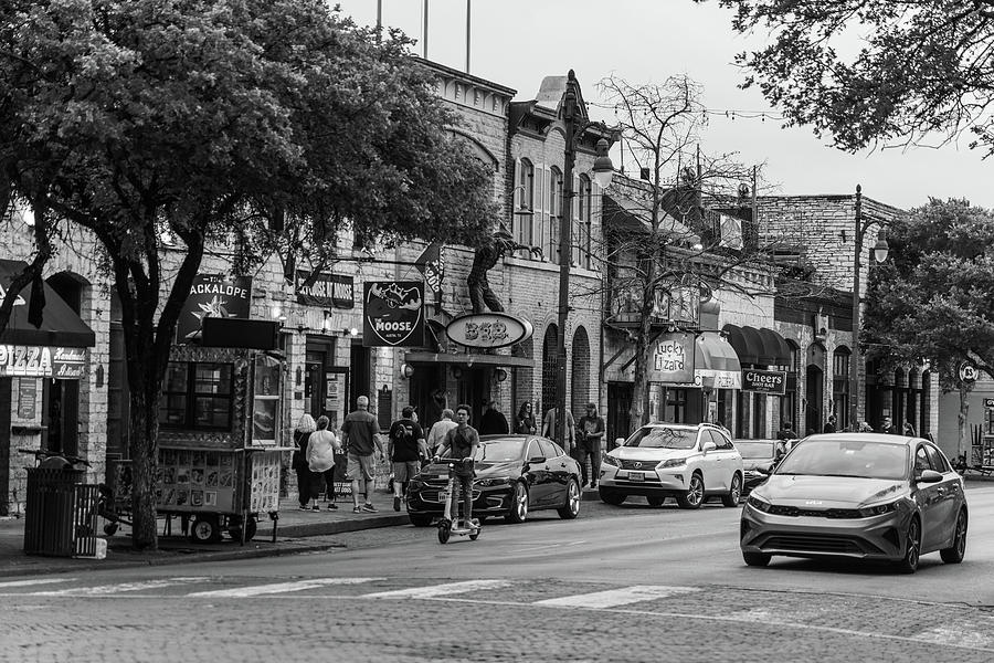 Austin sixth street Black and White Photograph by John McGraw