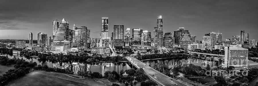 Austin Skyline Pano Night BW Photograph by Bee Creek Photography - Tod ...