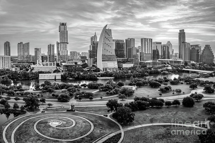 Austin Skyline Sunrise Glow BW Photograph By Bee Creek Photography ...