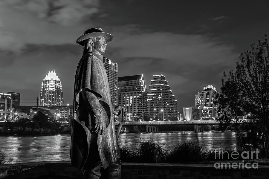 Austin Skyline with Stevie Vaughan Statue Photograph by Bee Creek Photography - Tod and Cynthia