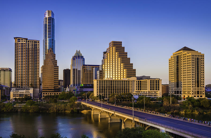 Austin Texas cityscape skyline panorama, Congress Avenue Bridge, late afternoon Photograph by Dszc