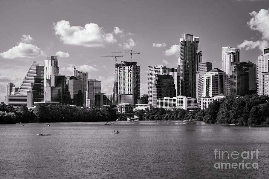 Austin Texas Modern Skyline Over Lady Bird Lake - Black and White Edition Photograph by Brigitte Blanchette Thompson Austin Texas Modern Skyline Over Lady Bird Lake - Black and White Edition Photograph by Brigitte Blanchette Thompson