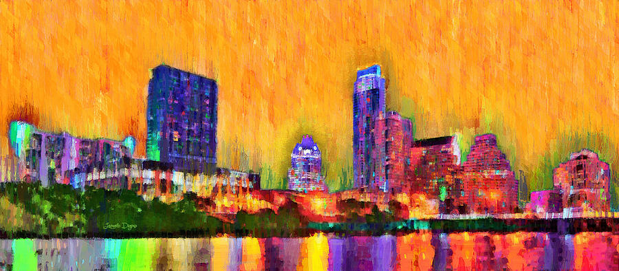 Austin Texas Skyline 109 - PA2 Painting by Leonardo Digenio - Fine Art ...