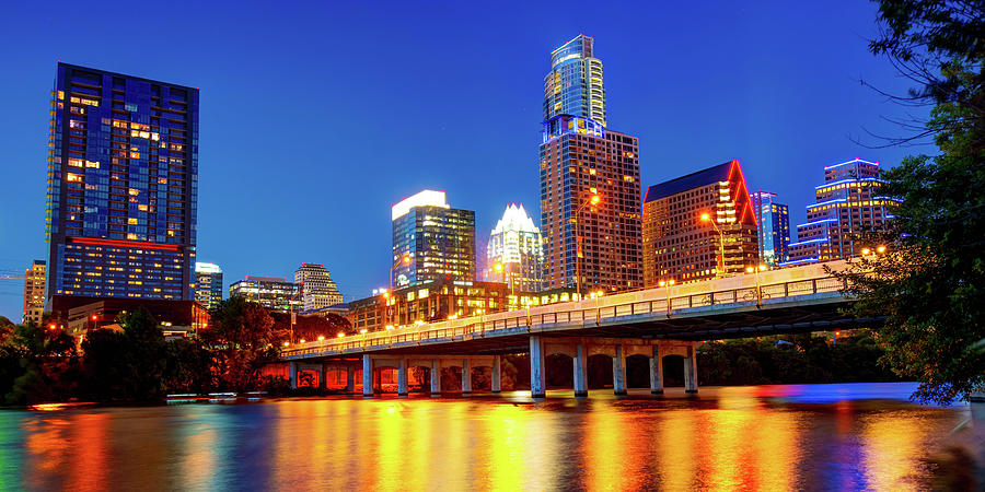 Austin Texas Skyline And Congress Avenue Bridge Panorama Photograph