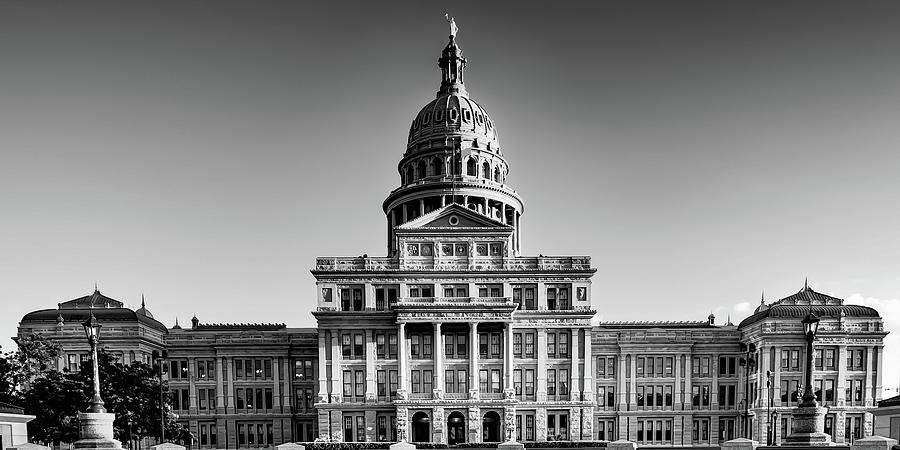 Black And White Photograph - Austin Texas State Capitol Black and White Panorama by Gregory Ballos