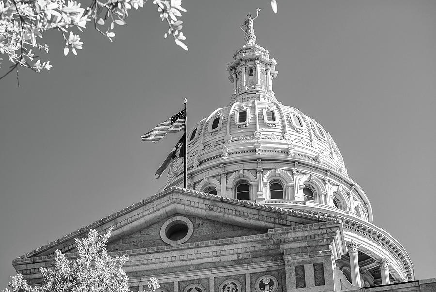 Austin Photograph - Austin Texas State Capitol Building - Black and White by Gregory Ballos