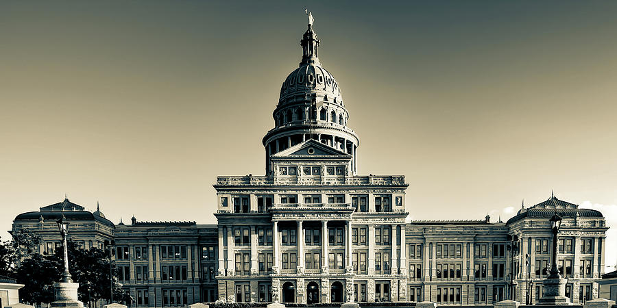 Black And White Photograph - Austin Texas State Capitol Sepia Panorama by Gregory Ballos