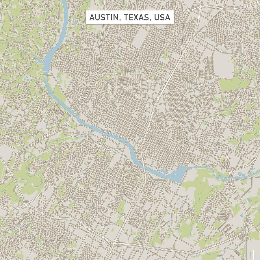 Austin Texas US City Street Map Drawing by FrankRamspott