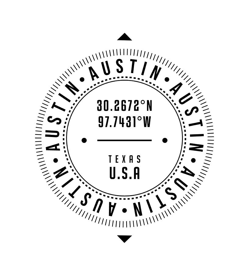 Austin, Texas, USA - 1 - City Coordinates Typography Print - Classic, Minimal Digital Art by Studio Grafiikka