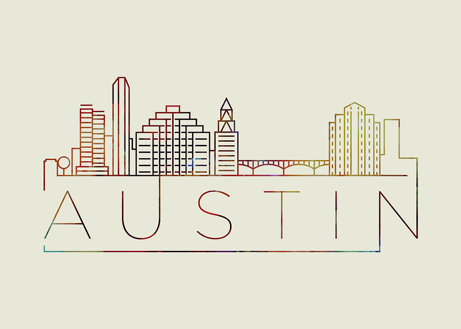 Austin Mixed Media - Austin Thin Line City Skyline Fun Colorful Art Series by Design Turnpike