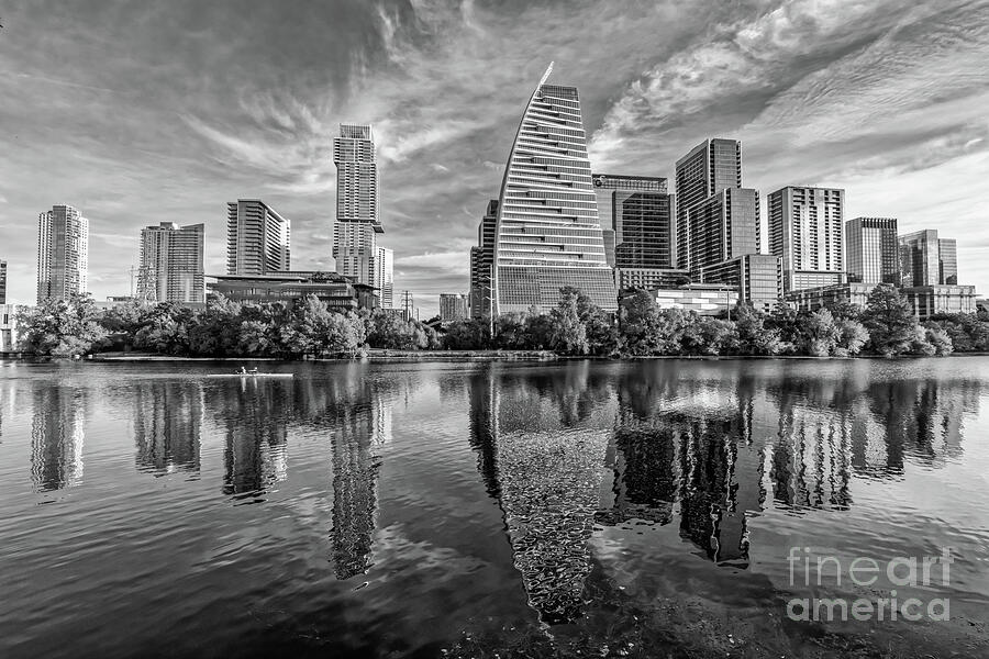 Austin Waterfront Skyline in BW Photograph by Bee Creek Photography ...