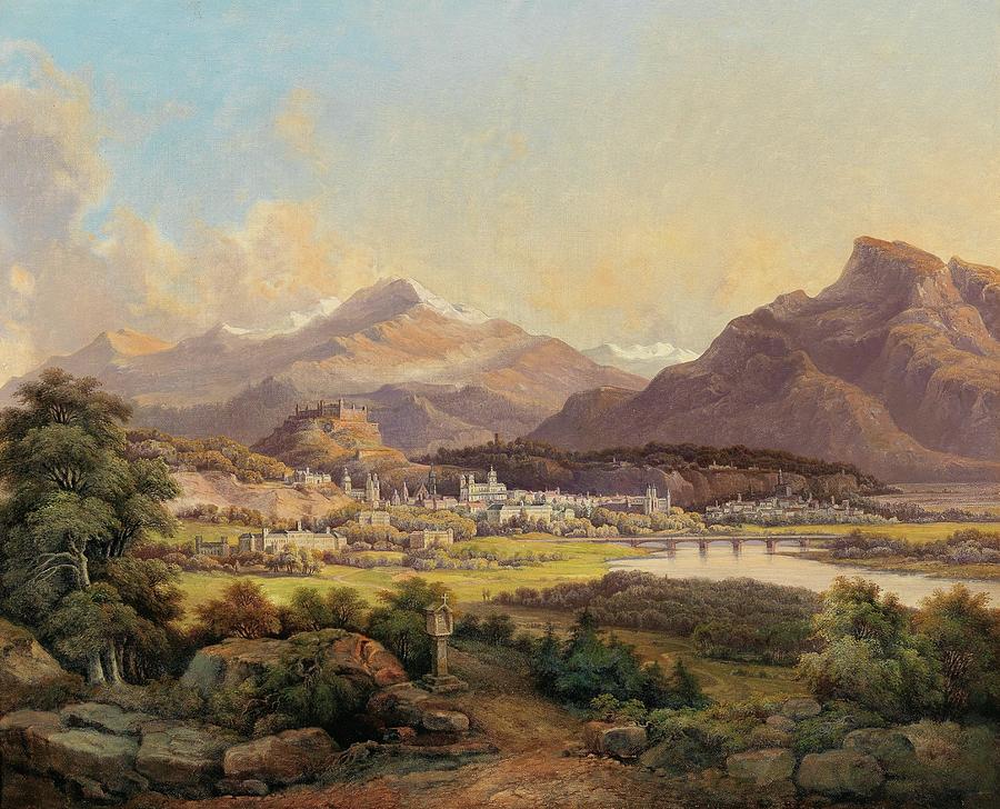 Austr An Art St  C Rca 1870 Imag Nary V Ew Of Salzburg W Th V Ew Of The Untersberg And Hoher G Ll Painting