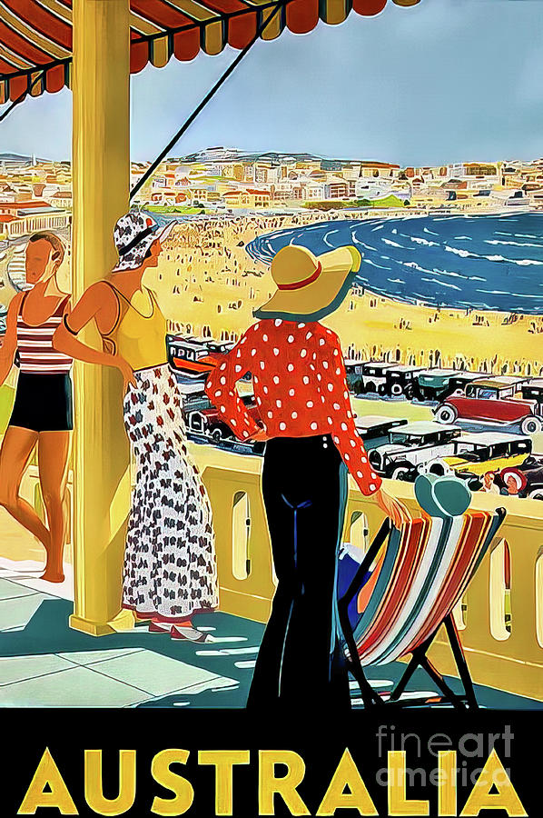 Australia 1929 Art Deco Bondi Beach Poster Drawing by M G Whittingham
