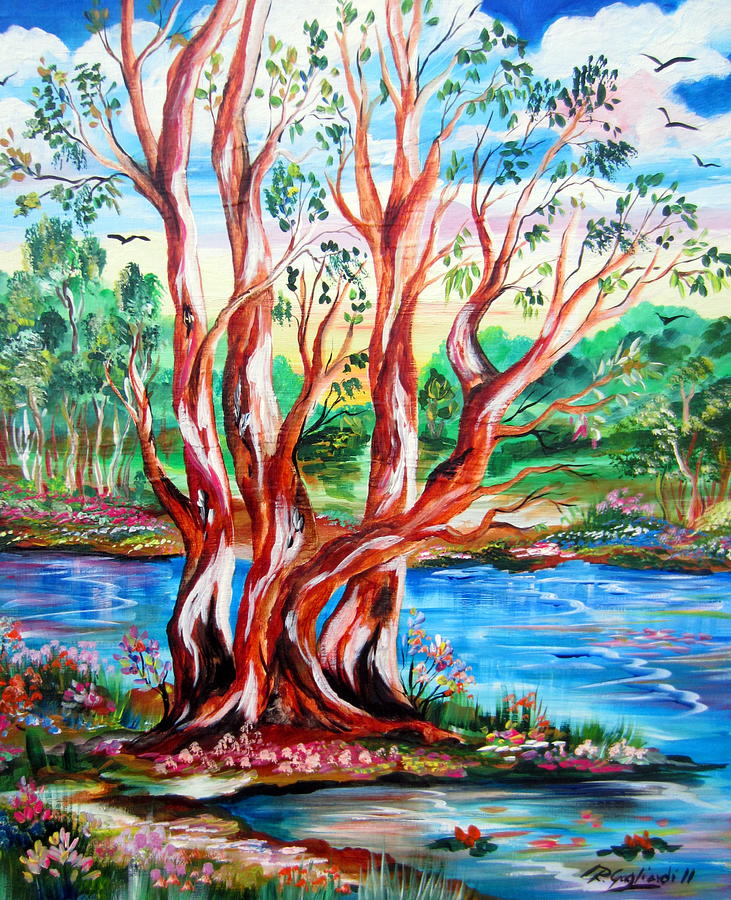 Australia family of trees in the outback Painting by Roberto Gagliardi