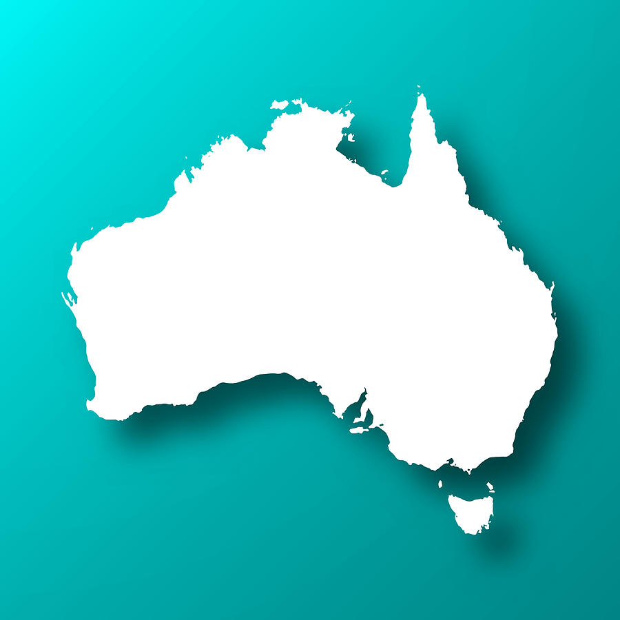 Australia map on Blue Green background with shadow Drawing by Bgblue