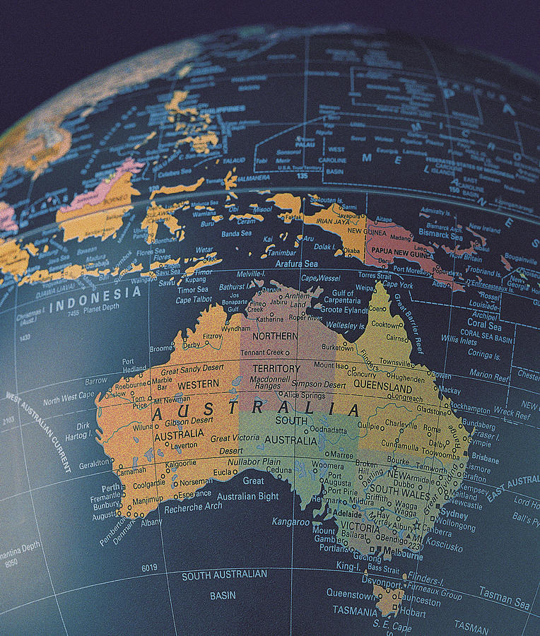 Australia on portion of globe Photograph by Photodisc