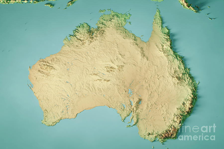 Australia Topographic Map Horizontal 3D Render Color Digital Art by ...