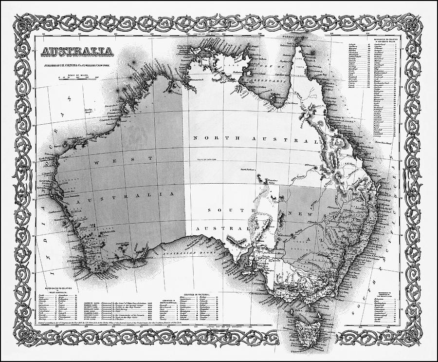 Vintage Photograph - Australia Vintage Map 1855 Black and White  by Carol Japp