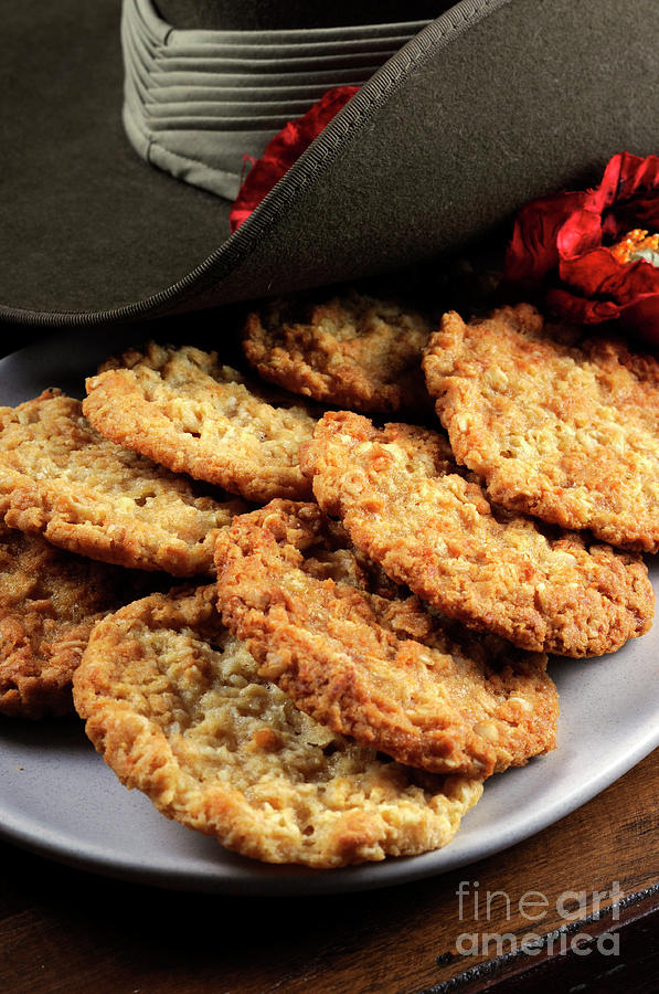 Australian army slouch hat and traditional Anzac biscuits Photograph by Milleflore Images