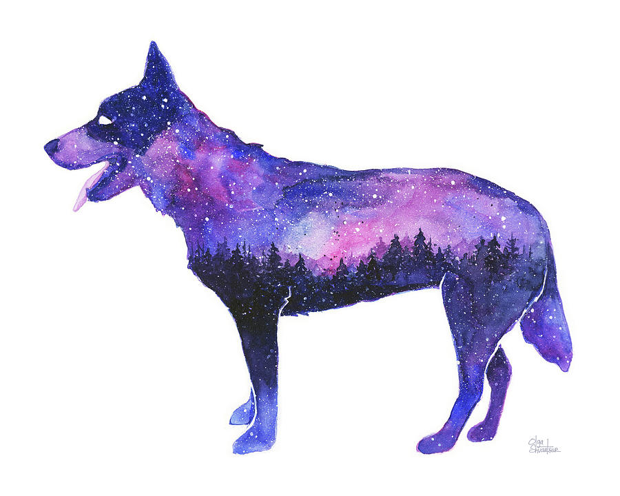 Australian Cattle Dog Galaxy Silhouete Painting by Olga Shvartsur