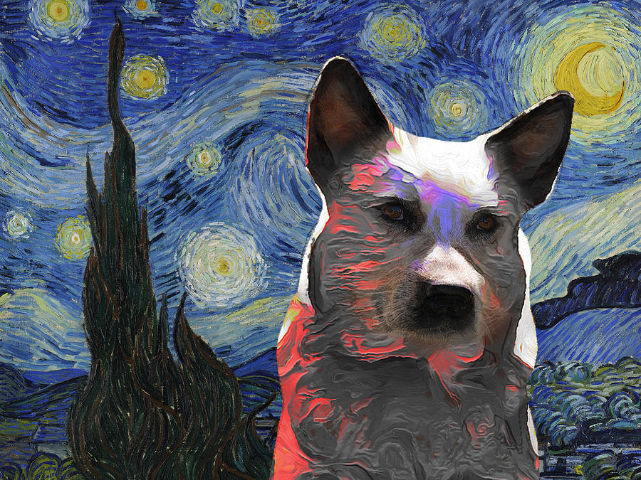 Australian Cattle Dog Red Heeler Signed Art PRINT of Digital Painting Artwork 