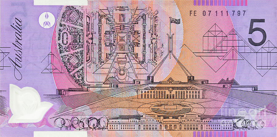 Aud Photograph - Australian five dollar banknote by Roberto Morgenthaler