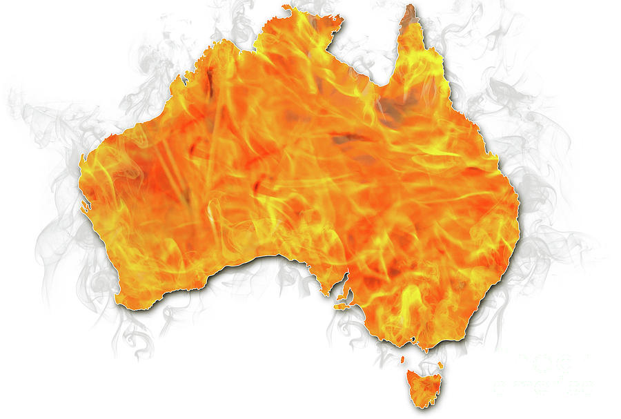 Australian map on fire Photograph by Benny Marty