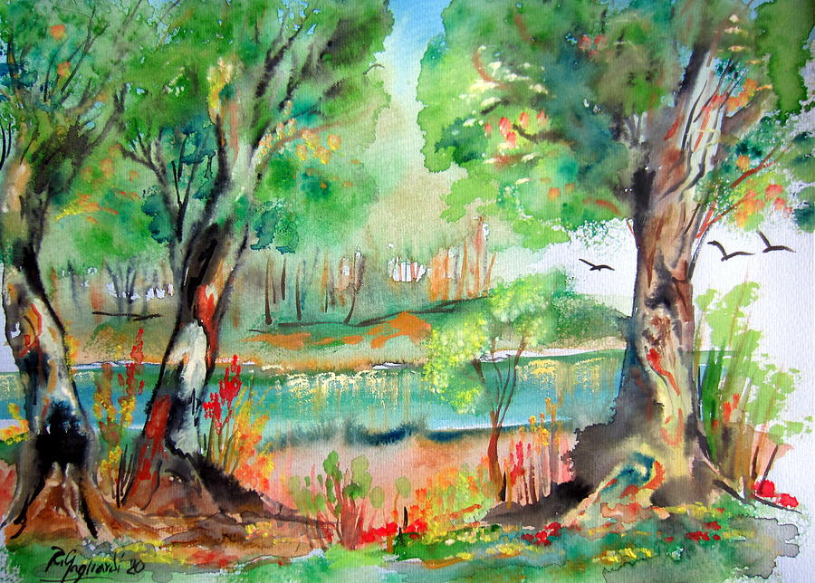 Australian Outback Trees by the lake Painting by Roberto Gagliardi