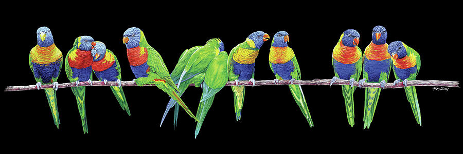Bird Painting - Australian Rainbow Lorikeets by Greg Smith