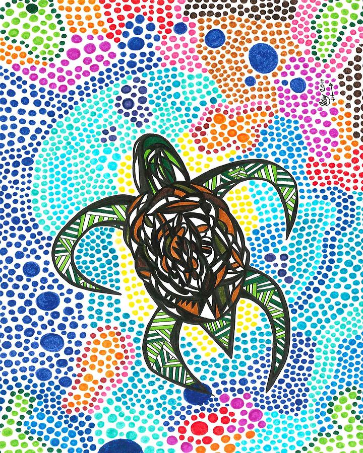 Funky Turtle Drawing by Peter Johnstone