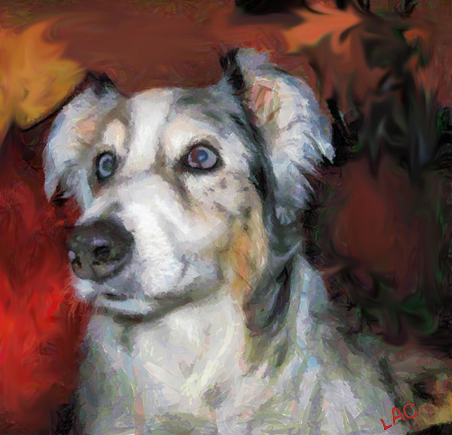 Australian Shepherd Mr. Buttons Painting by Doggy Lips